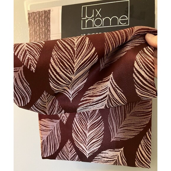 Lux Home Jacquard Shower Curtain With Roller Hooks NWT Leaf Design Fall - Picture 3 of 5